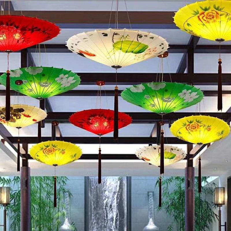 中国风新中式雨伞灯具创意手绘灯笼餐厅茶楼过道火锅店仿古吊灯
