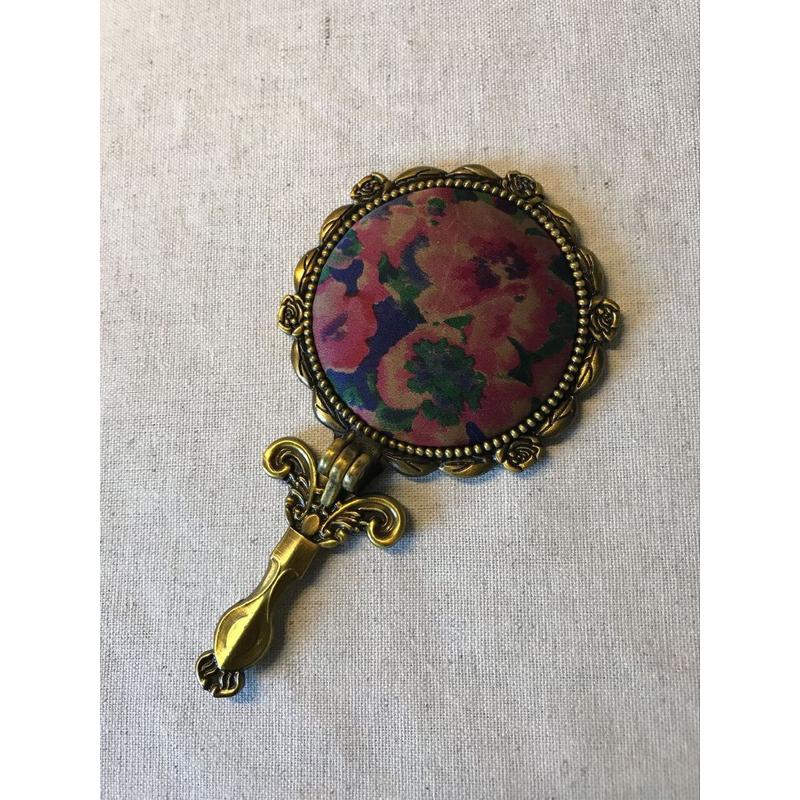 gz6m手持布艺带柄香云纱手工镜子便携桌面可立中式复古折叠随身小