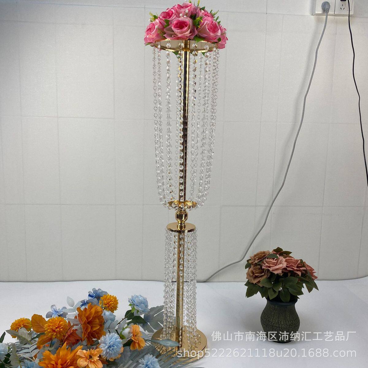 新款金色水晶扎腰亚克力银色路引婚庆场地布置橱窗展示迎宾区摆件