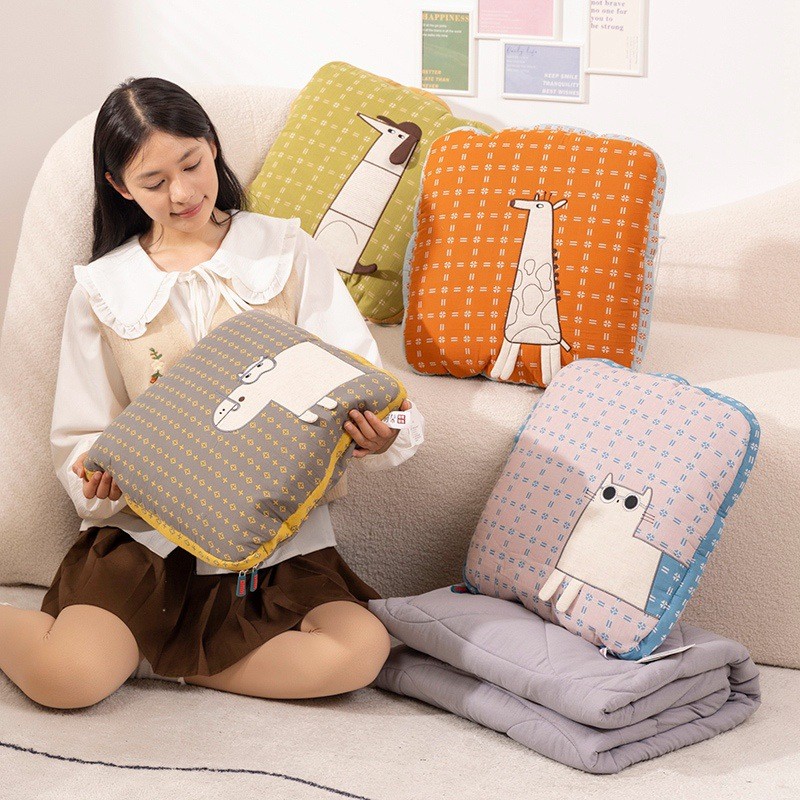 多功能卡通抱枕被车载盖靠枕双层纱水洗棉空调休闲办公室被