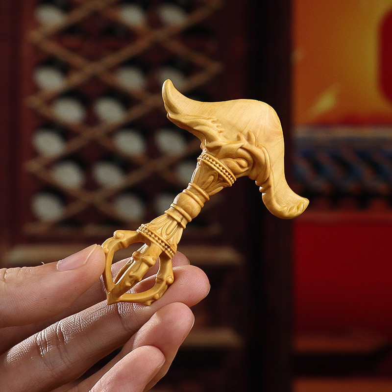 黄杨木雕钺金刚钺摩羯藏传刀木质工艺品收藏礼品手把件家居品挂件