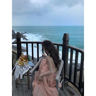 性感纯欲风不规则露腰显瘦吊带连衣裙女三亚海边度 速发高品质法式
