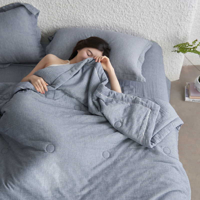 酥软透气丨轻薄双层纱日式纯色空调被全棉可机夏被夏凉被洗