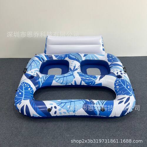 新品树叶双人充气浮排水浮躺椅上排可折叠条纹浮排