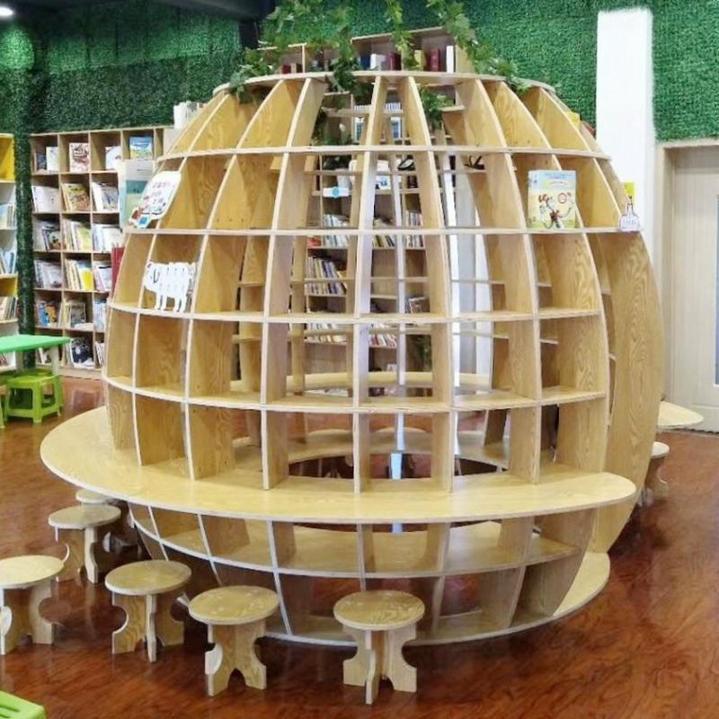 热销图书馆弧形组合实木书柜幼儿早教简约异形沙发创意多功能置物