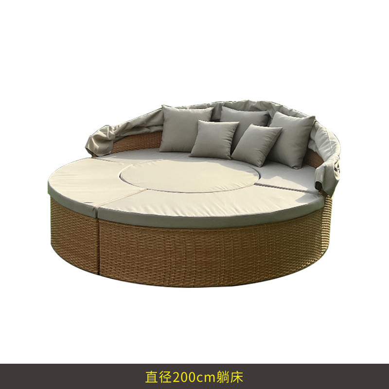 户外编藤躺床沙发泳池酒店庭院阳台花园藤制沙发组合躺床沙滩圆床