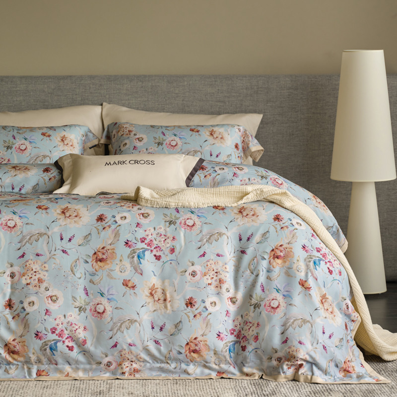 MarkCross高端秋冬天丝棉磨毛床单四件套超柔被套田园花卉床品