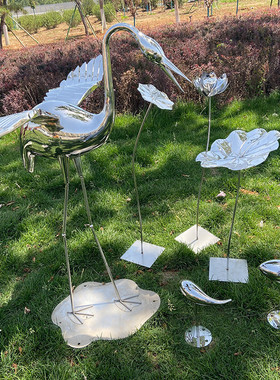 热销不锈钢荷花荷叶雕塑简约铁艺庭院鱼水景商场户外室外中式装饰