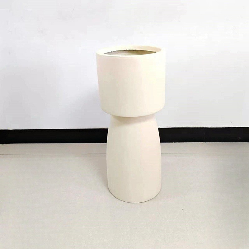 个性水泥花盆圆柱高脚落地盆景绿植摆件仿真植物装饰家居网红轻奢