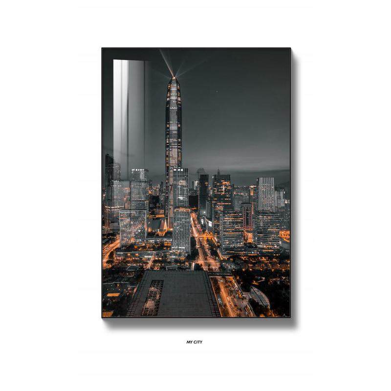 bx62上海城市风景装饰画建筑画夜景摄影画深圳挂画入户玄关画落地