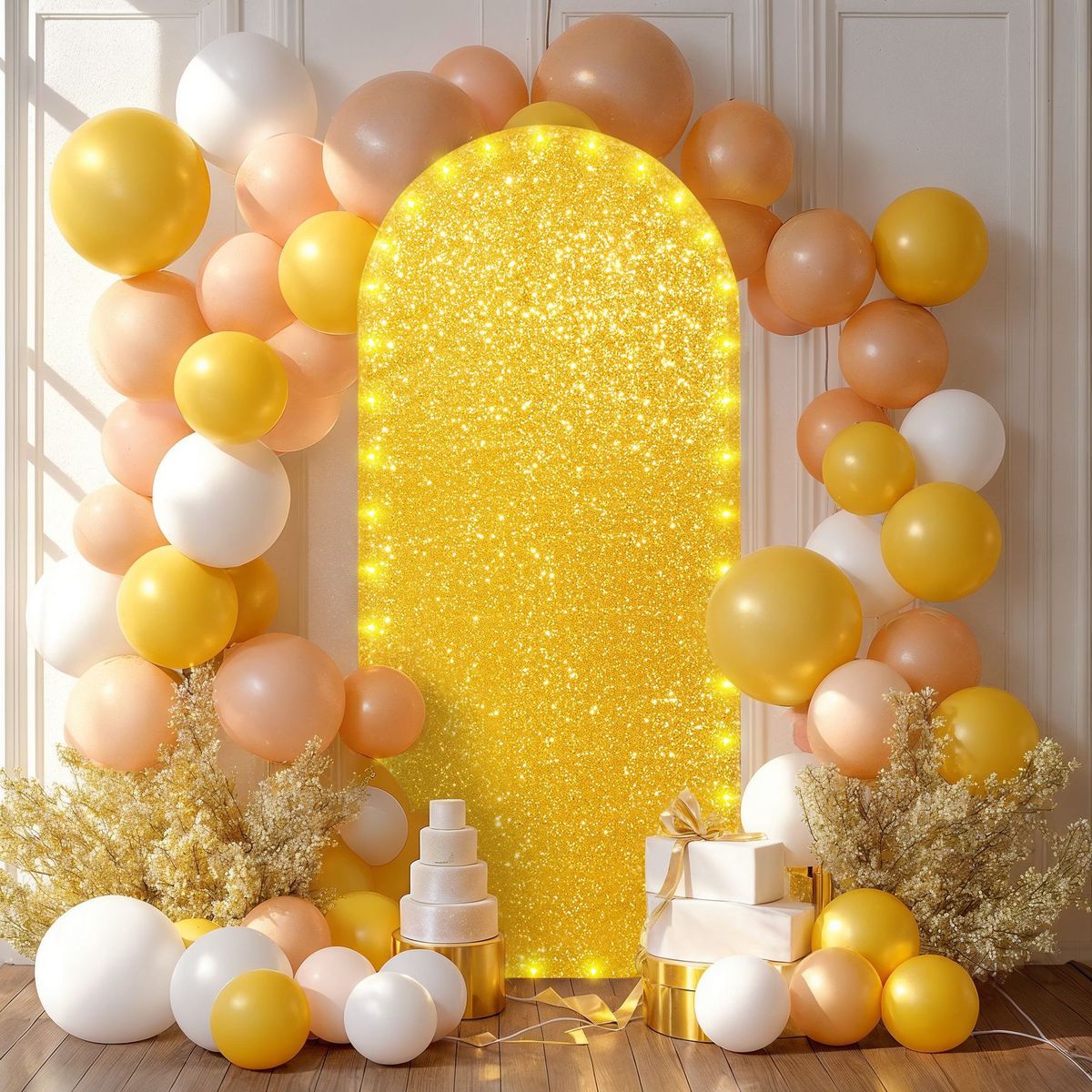 拱形盖罩背景拍照背景布亮片半圆形led灯串派对生日拱形装扮布