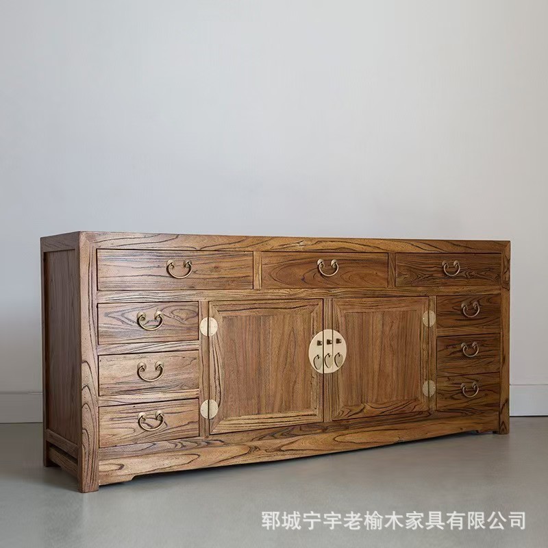 热销客厅老榆木新中式电视收纳柜实木沙发边餐边柜复古多层整理收