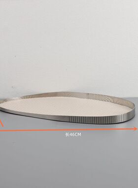 现代简约金属装饰品摆件皮革收纳托盘样板房客厅茶几家居桌面白色