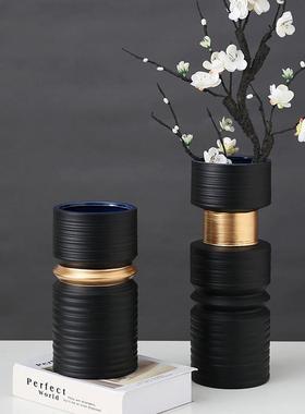 热销创意样板间陶瓷花瓶 螺纹室内软装饰品插花家居装饰新中式摆