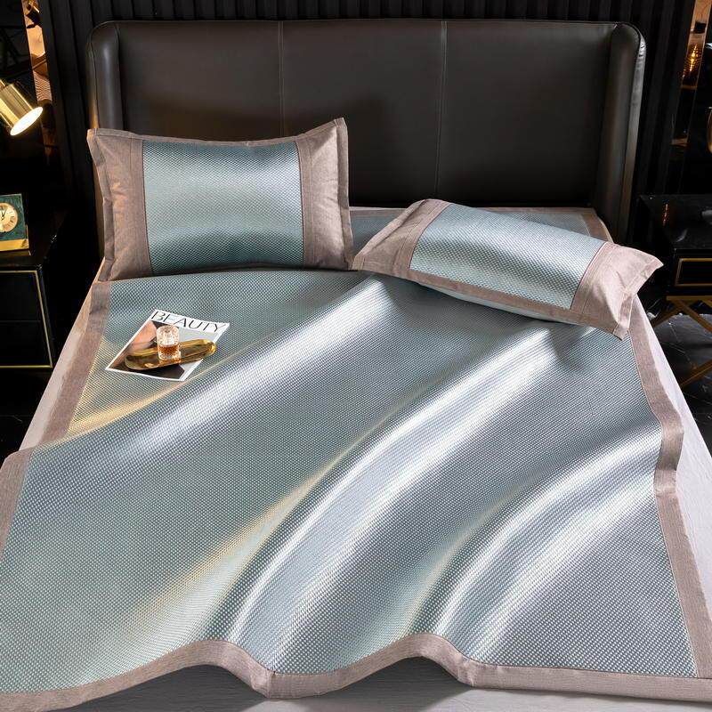 夏季新款高密度纺织碳光冰藤席藤席席子藤席家用可折叠三件套批发