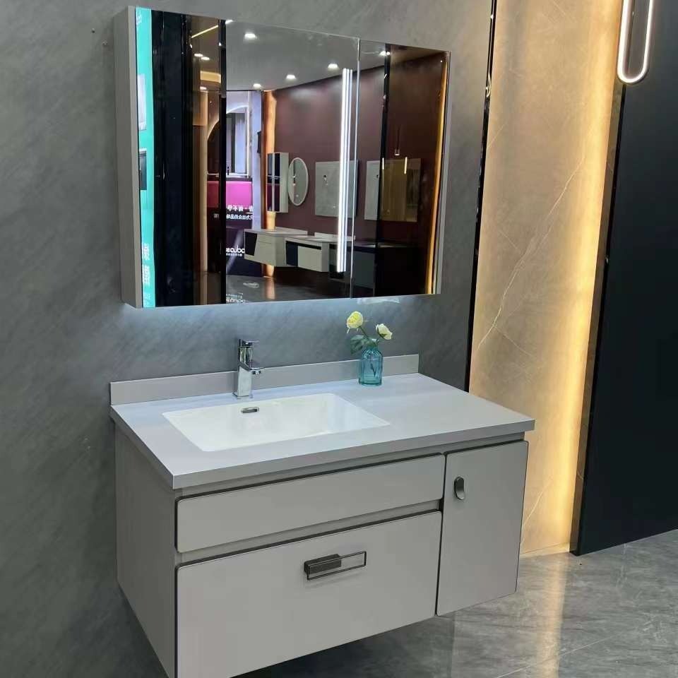 热销轻奢岩板浴室柜组合现代简约洗漱无缝陶瓷洗手池洗脸台盆一体