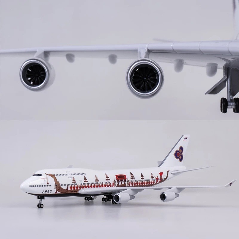 热销泰国航空仿真飞机模型灯航民航龙船客机波音747带轮带泰航模