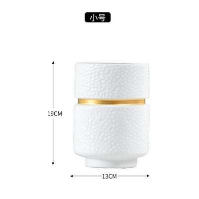 白色陶瓷花瓶现代美式客厅书房软装饰品装饰摆件金边收腰插花器