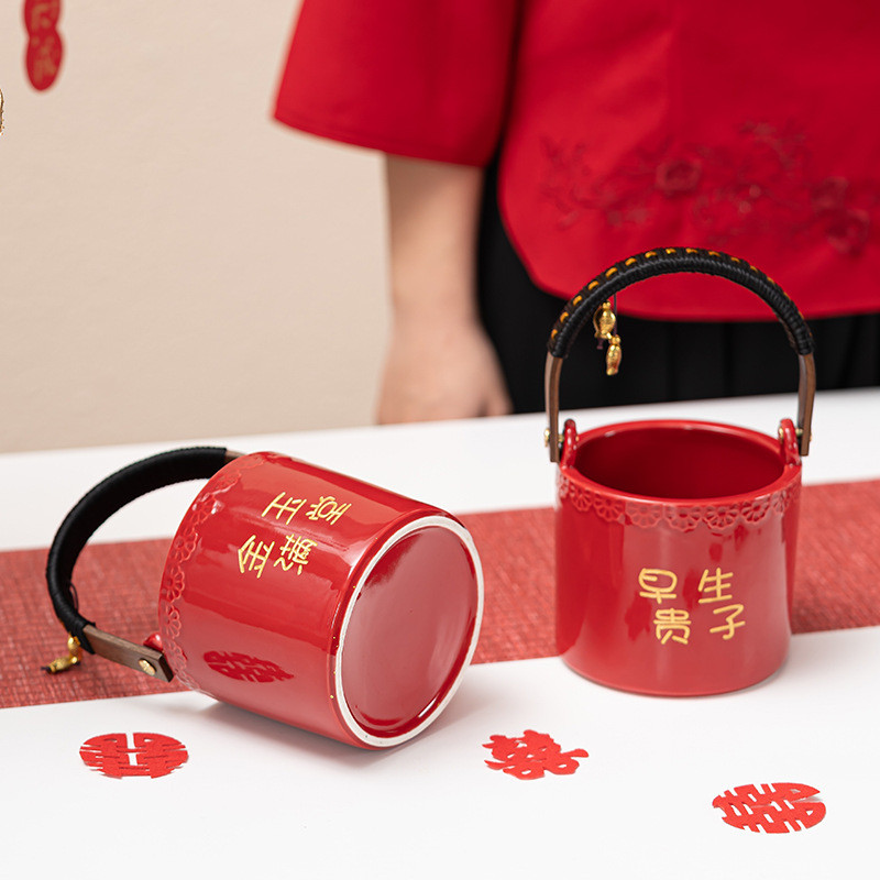 热销结婚子孙桶婚礼陪嫁用品大全出嫁用喜事陶瓷摆件娘家女方嫁妆