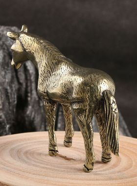 实心黄铜生肖马仿古玩古董铜大摆件做旧复古国潮茶宠摆设铜工艺品