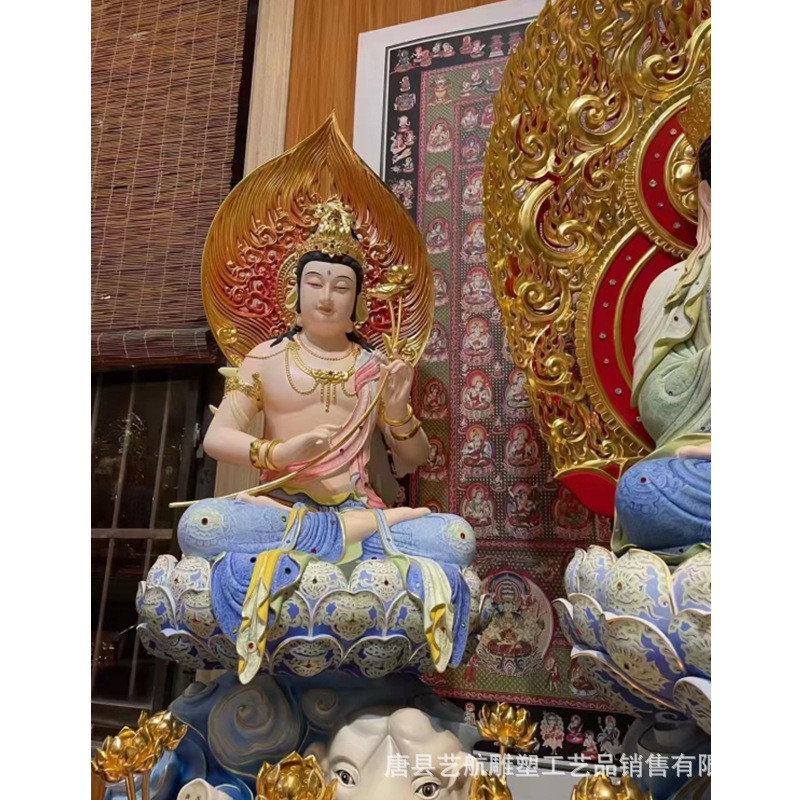 华严三圣坐像彩绘三曼陀菩萨大行菩萨铜雕像西方三圣精工工艺品