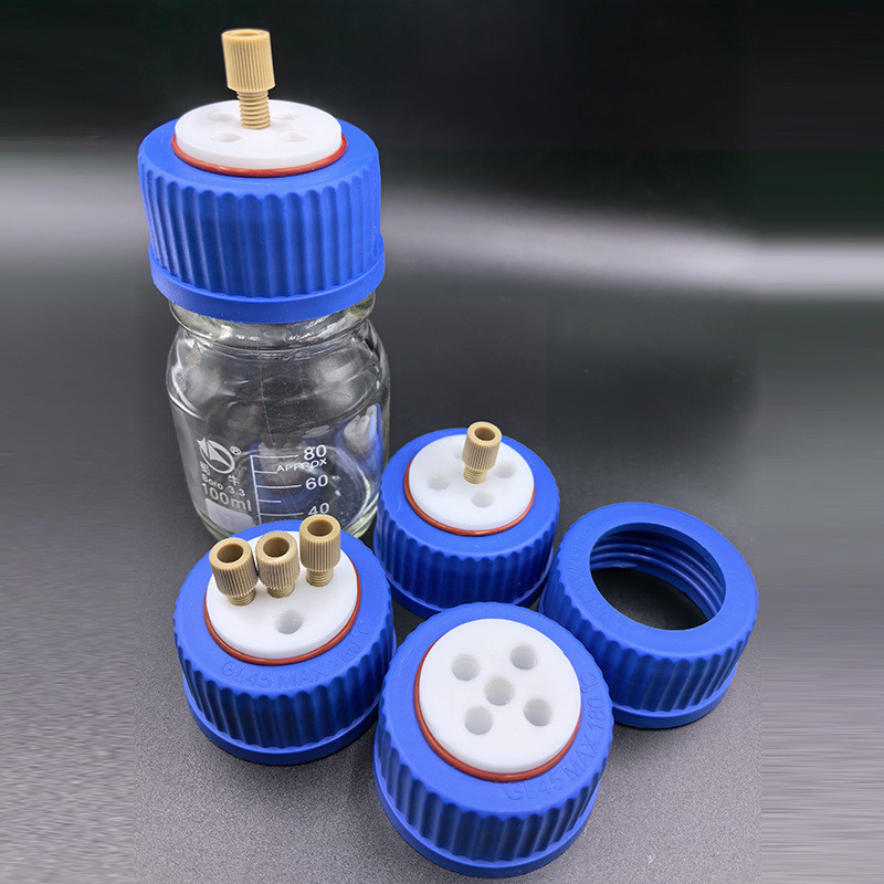 流动液相瓶盖1/4-28带peek接头聚四氟乙烯瓶盖ptfe螺纹盖子耐腐蚀