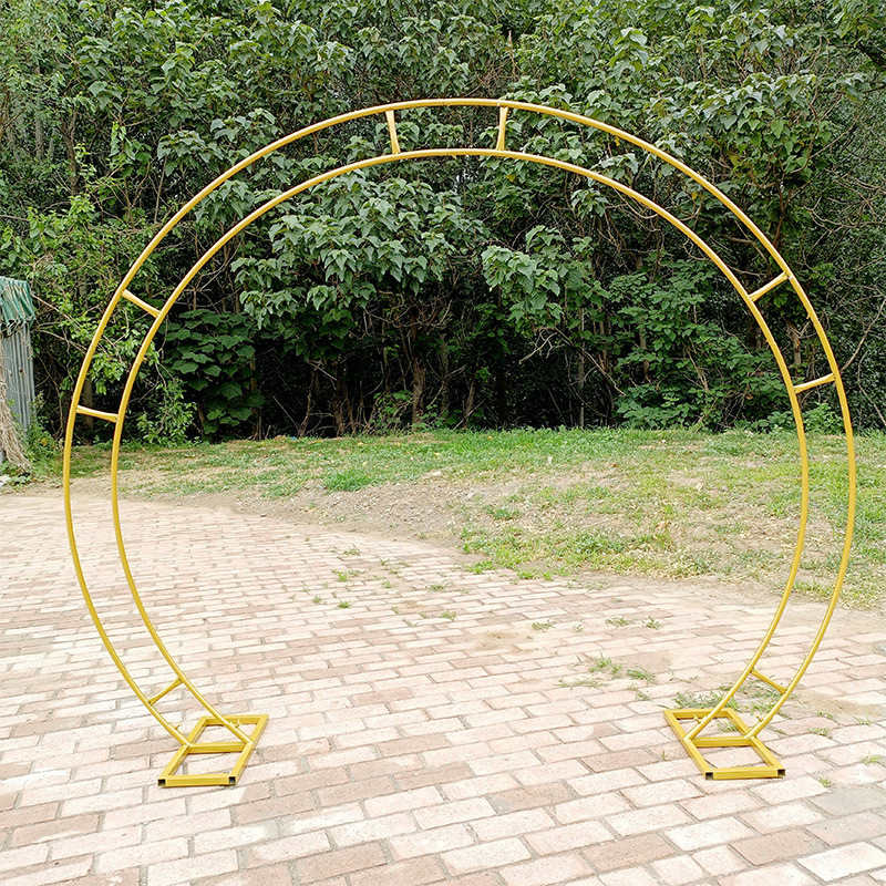 森系户外婚庆道具婚礼铁艺拱门圆形花背景舞台门半圆双杆花架装饰