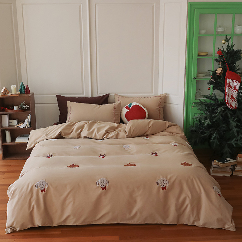 圣诞新年快乐100s火山磨毛柔软长绒棉四件套被套儿童可爱卡通床上