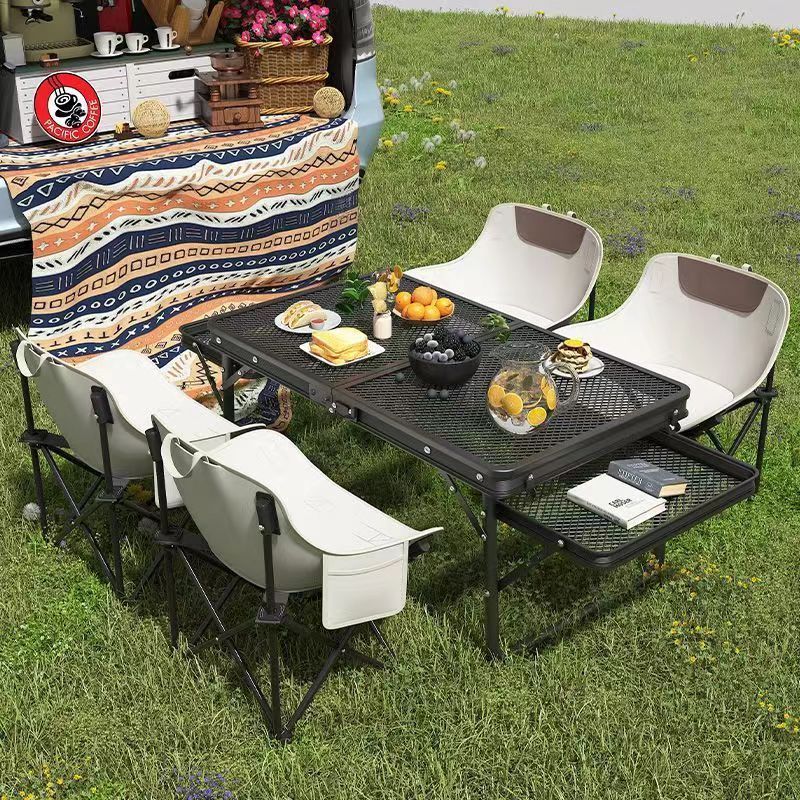 便携式野餐升降桌子铝合金延展轻量户外铁网折叠桌多功能网格烧烤