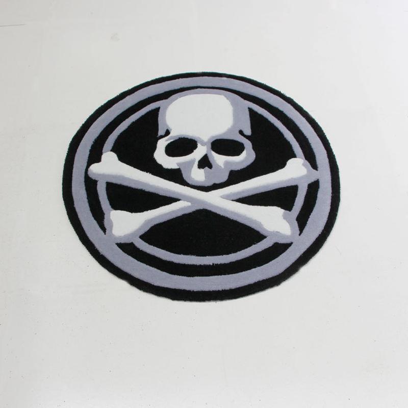 手工加厚腈纶圆形地毯骷髅个性男孩卧室床边地毯转椅书桌椅子垫