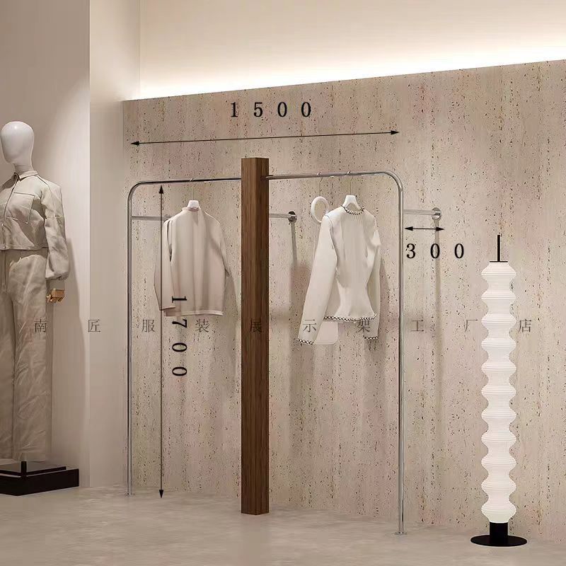 服装店展示架实木胡墙女装店上桃色货架实木落地架陈列架挂衣架