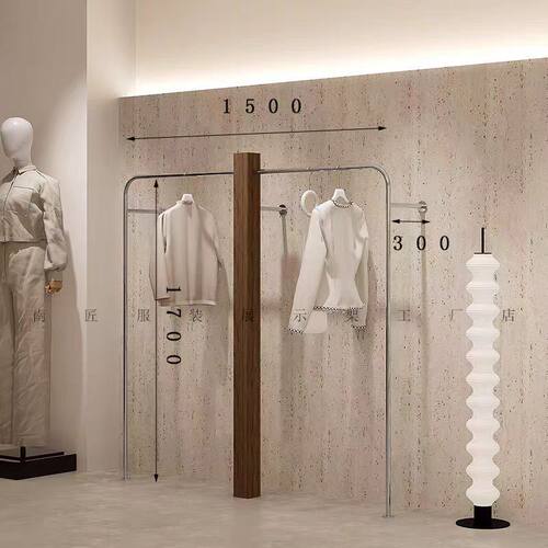 服装店展示架实木胡墙女装店上桃色货架实木落地架陈列架挂衣架