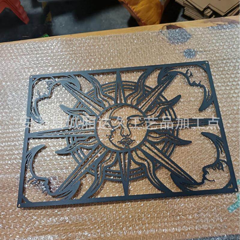 黑色金属墙面艺术太阳和月亮墙面装饰黑色大型抽象线条画墙面装饰