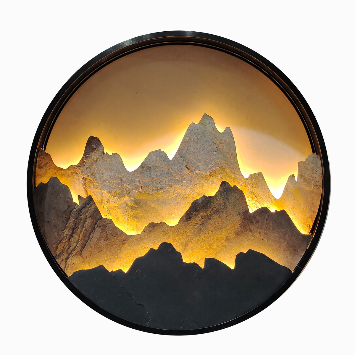 仁中式龙圆形装饰画卧室床头背景墙走廊山水带灯立体玄关岩板挂画