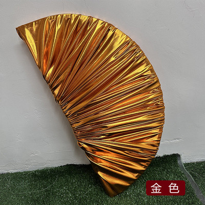 新款宴装饰南洋风金色褶皱圆周岁婚庆订婚宴婚礼半圆舞台背景布置