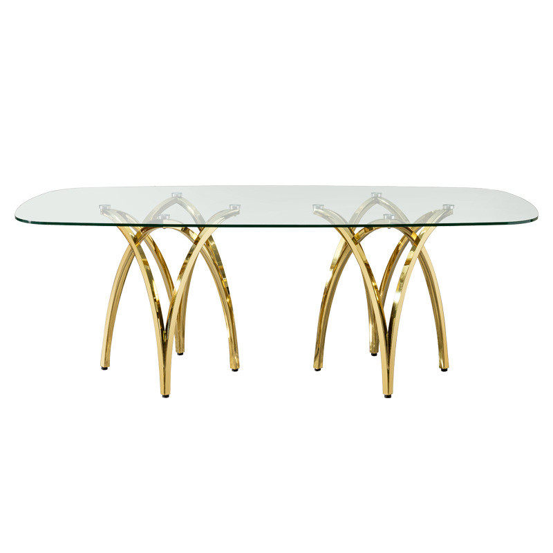 高档婚庆不锈钢餐桌宴会饭桌长方形家用高级感餐台玻璃餐桌椅组合