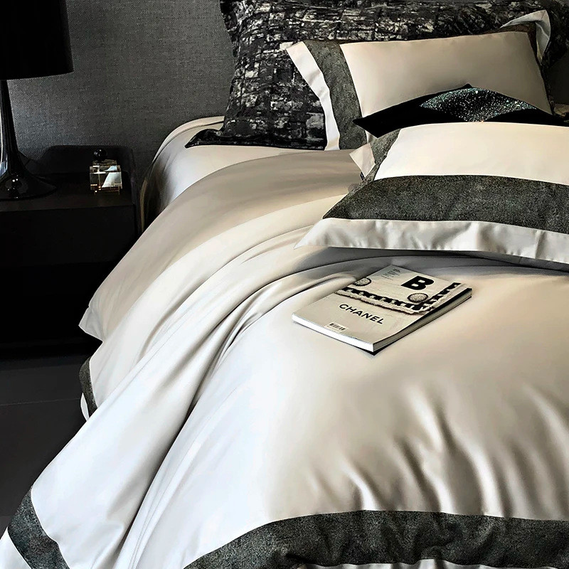 热销markcross玛洛驰高端天丝棉四件套简约色织拼边床上用品裸睡