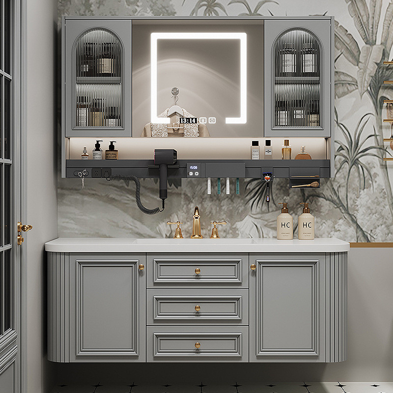 热销法式复古浴室柜橡木卫生间洗漱台2024新款脸盆板无缝洗手岩柜