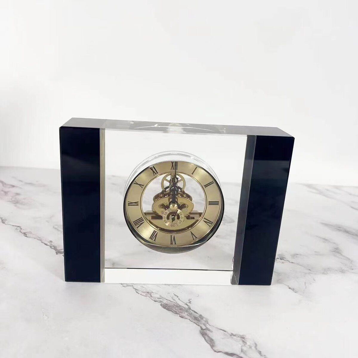 水晶钟表桌面批发办公机械台钟时钟水晶工艺品创意家居摆件台式