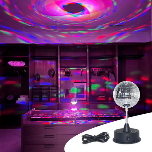 2024新款舞台灯自动旋转可吊挂LED七彩变色party灯5寸mirror ball