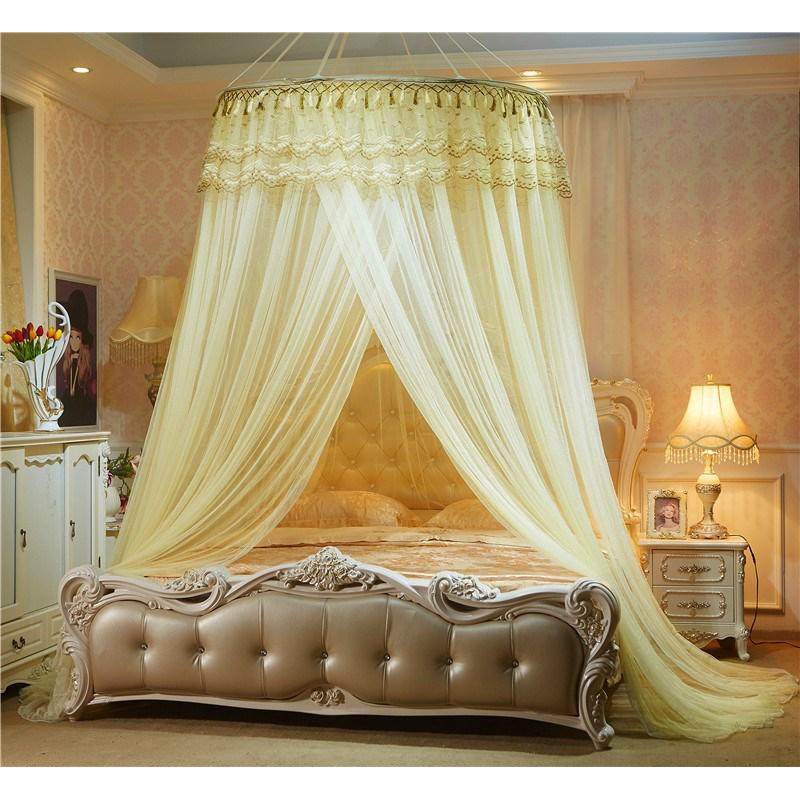 si6k大红吊顶蚊帐公主落地式圆顶婚庆宫廷蚊帐结婚欧式加密吸顶