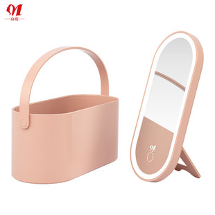 新款手提便携化妆盒带收纳多功能镜子一体宿舍网红美容镜子带灯