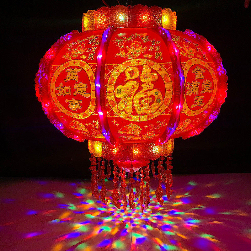 走马七彩旋转新款灯笼led过年结婚乔迁挂阳台发光旋转福大红灯笼