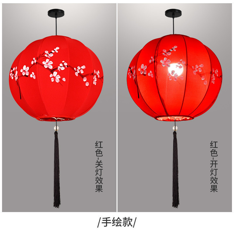 手绘彩色圆形装饰中式国潮风广告春节景区婚礼灯笼新中式布艺吊灯