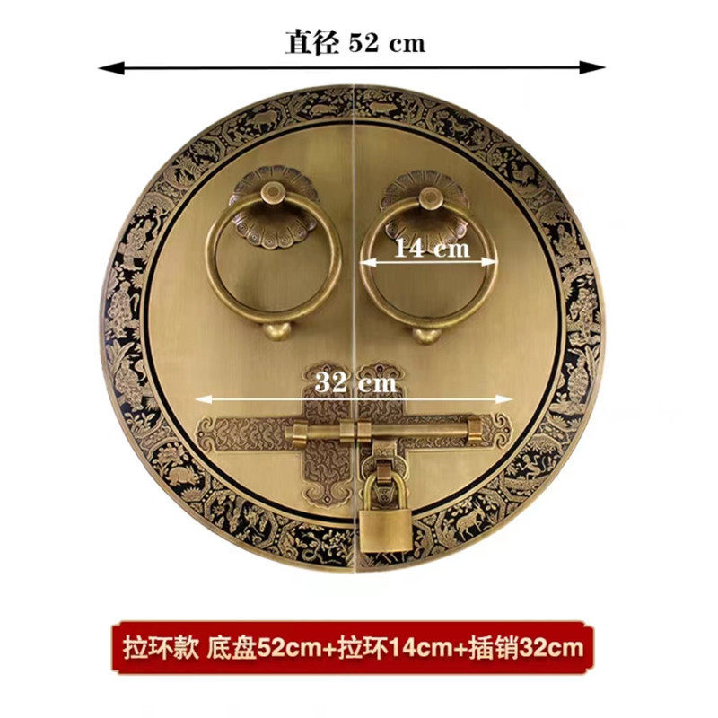 1vpk明插销仿古中式门栓双开复古铜把手户外花园大门木门门锁纯铜