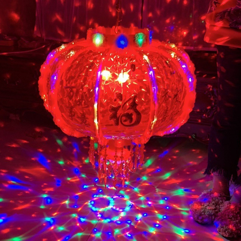 新年春节七彩led旋转走马灯阳台大门炫彩灯笼福字结婚红新款灯笼