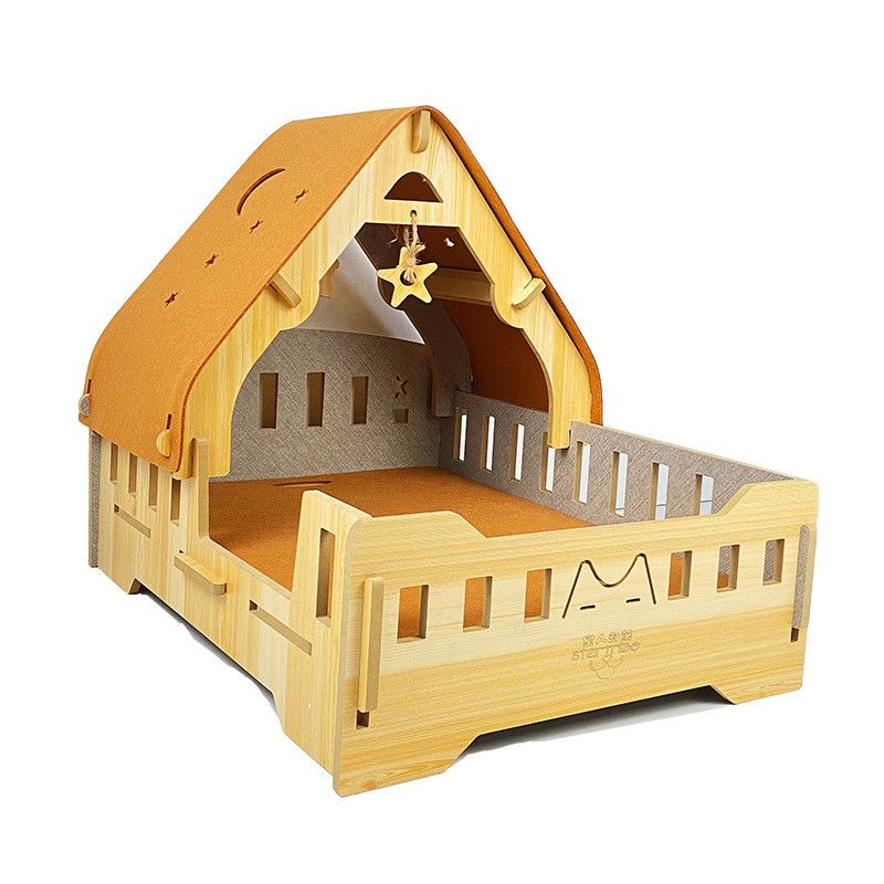 可拆卸木质猫窝半全封闭秋冬猫别墅家用保暖四季通用猫咪床猫房子