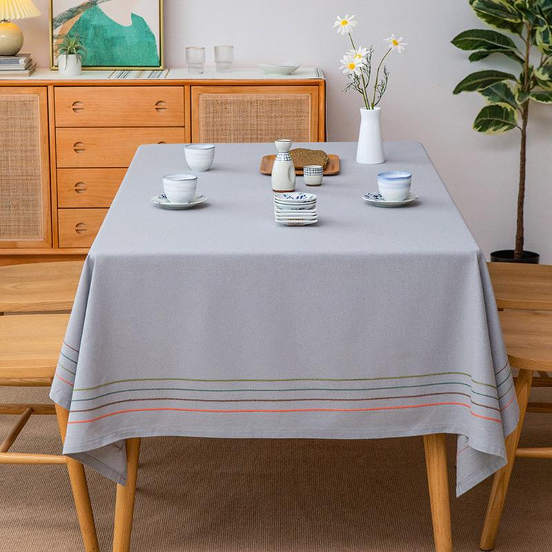夏野彩色线条提花台布餐桌桌布家用餐桌工艺餐厅现代简约台布