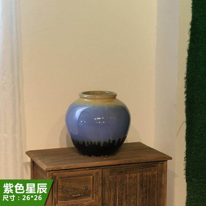 欧式窑变颜色釉酒店橱窗坛子大号手工陶罐花瓶摆设件别墅缸插花器