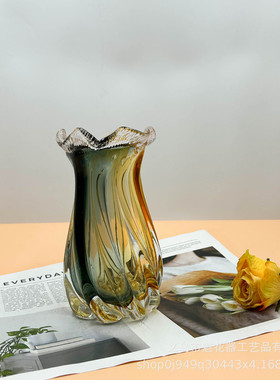 现代简约螺旋纹创意琉璃花瓶客厅餐桌手工插花摆件样板间高级装饰